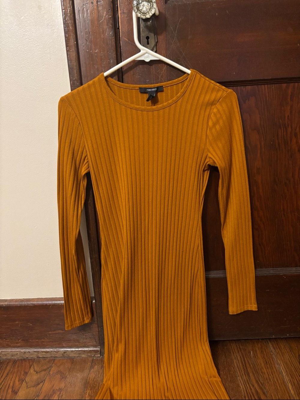 Forever 21 Ribbed Mustard Long Sleeve Bodycon Dress